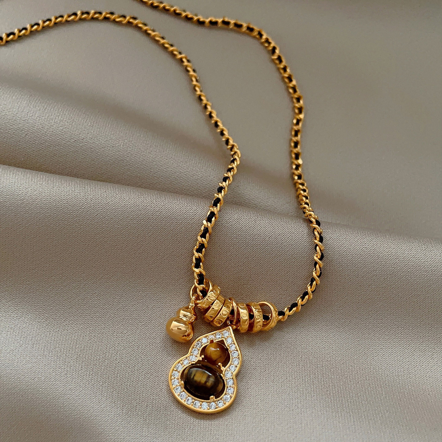 DIKAS 锆石虎眼石葫芦项链新中式复古锁骨链轻奢高级感颈饰