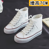 女2025秋季 厚底松糕鞋 新款 韩版 板鞋 内增高7厘米百搭帆布鞋