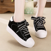 新款 学生韩版 内增高帆布鞋 2025春季 女鞋 板鞋 ins厚底黑色港味布鞋