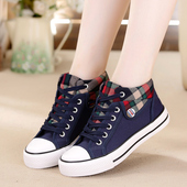 新款 百搭女休闲学生格子布鞋 高帮帆布鞋 2025春秋季 女鞋 韩版 潮鞋 子