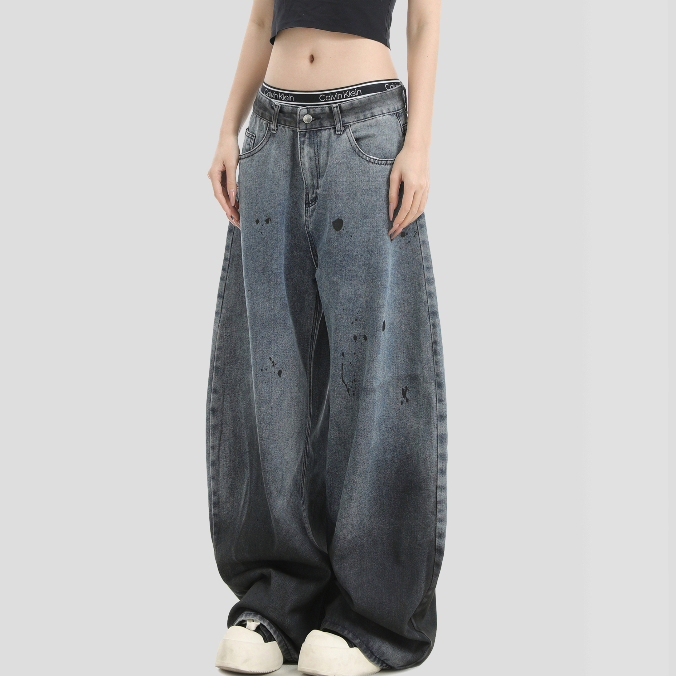 RUTOSTUDIO复古泼墨涂鸦弯刀裤