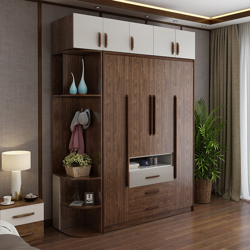 新中式实木框大衣柜四门平开衣柜组合现代卧室家用多功能收纳衣橱