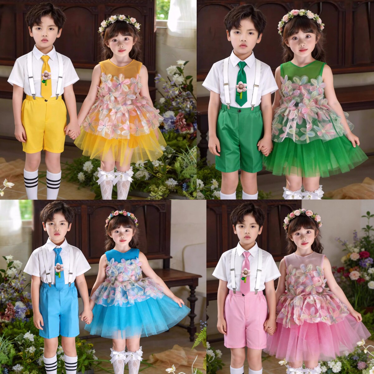 美丽阳光演出服加油鸭儿童舞蹈服小水花蓬蓬花朵裙合唱六一表演服