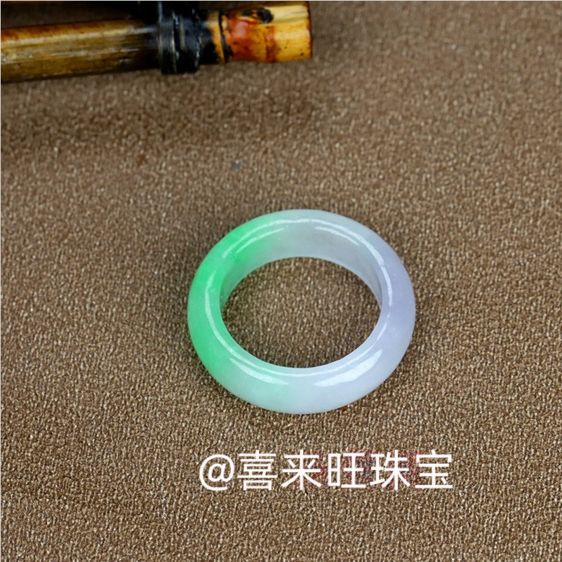 冰种紫罗兰飘绿浅绿玉石戒指指环