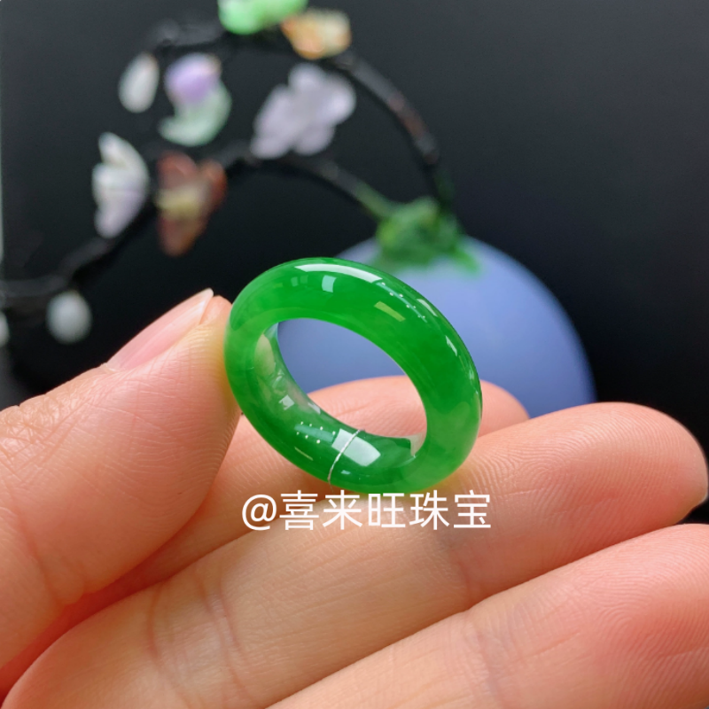 冰种帝王绿辣绿阳绿玉石戒指指环