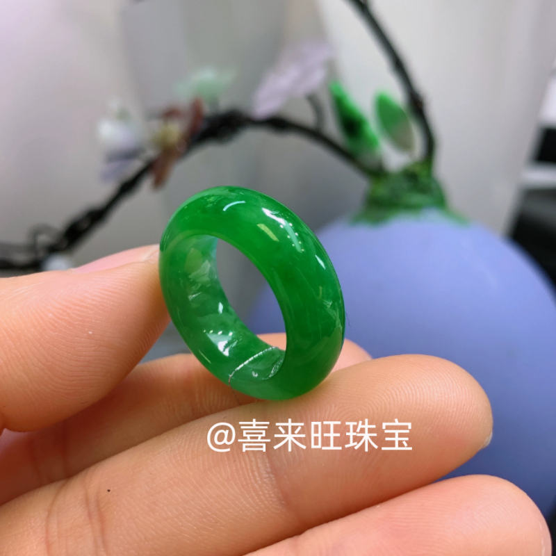 冰种祖母绿满绿辣绿玉石戒指指环