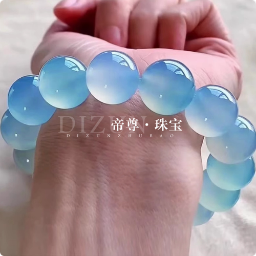 冰种天空蓝浅蓝圆珠手串手链珠串