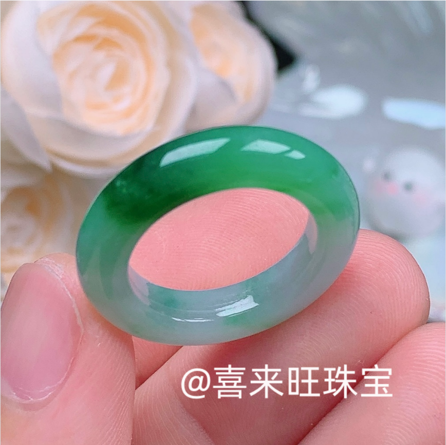 冰种飘绿祖母绿满绿玉石戒指指环