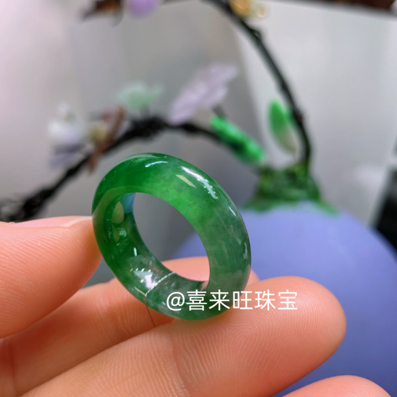 冰种祖母绿满绿色玉石戒指指环