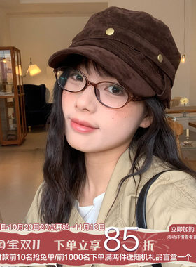 陈奶奶麂皮绒铆钉绑带报童帽子女
