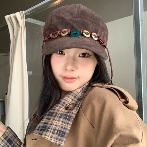 陈奶奶复古民族风木珠装饰报童帽