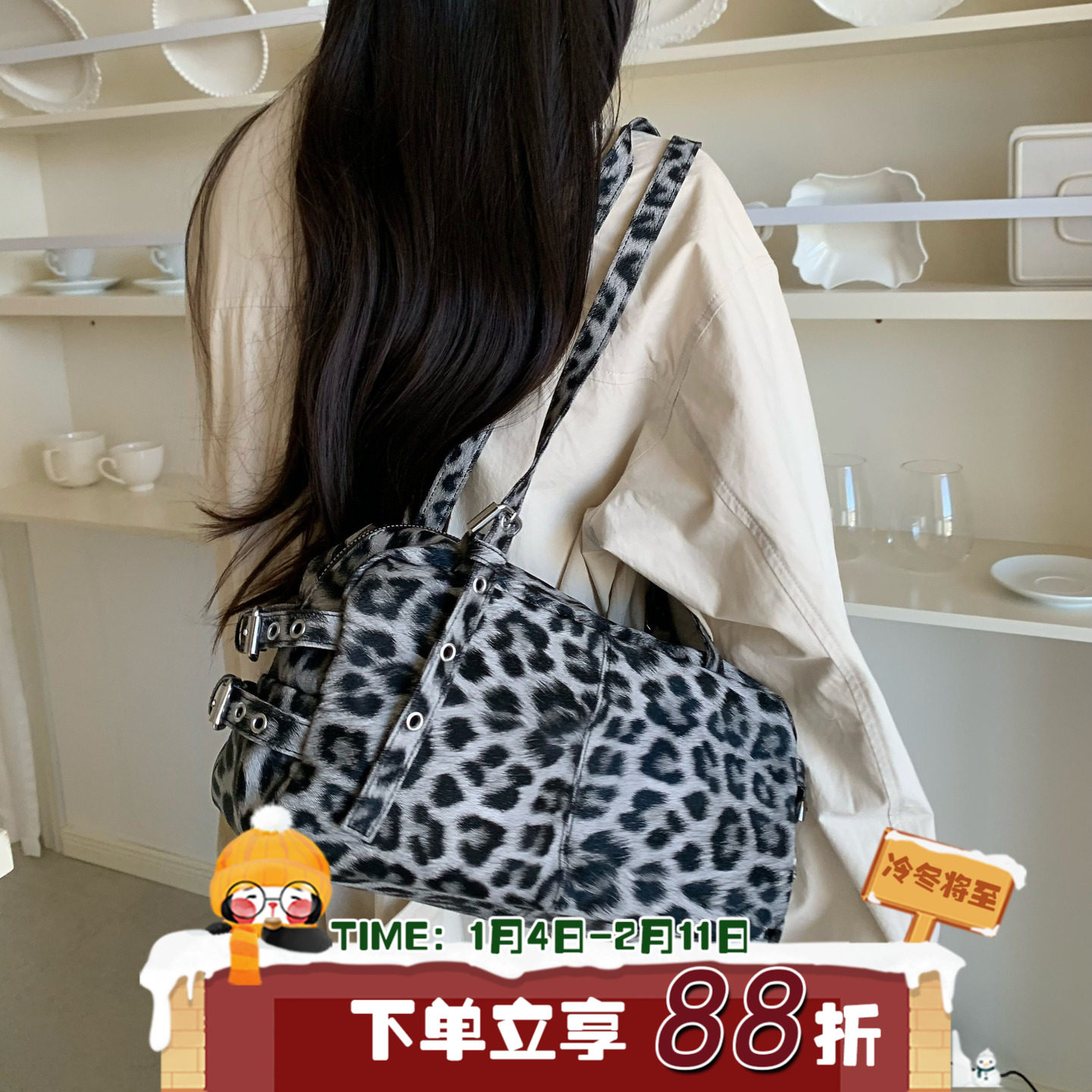 陈奶奶复古腔调豹纹腋下包女小众设计单肩包时尚百搭辣妹手提包潮,箱包皮具/热销女包/男包,通用款女包,淘宝优惠券,粉丝福利购,淘宝优惠卷