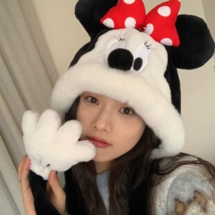 迪士尼正版米奇米妮维尼卡通可爱帽子女冬季保暖防寒护耳雷峰帽