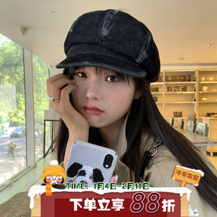 格蕾香榭~陈奶奶/灯芯绒八角帽子女复古做旧文艺百搭大头围显脸小