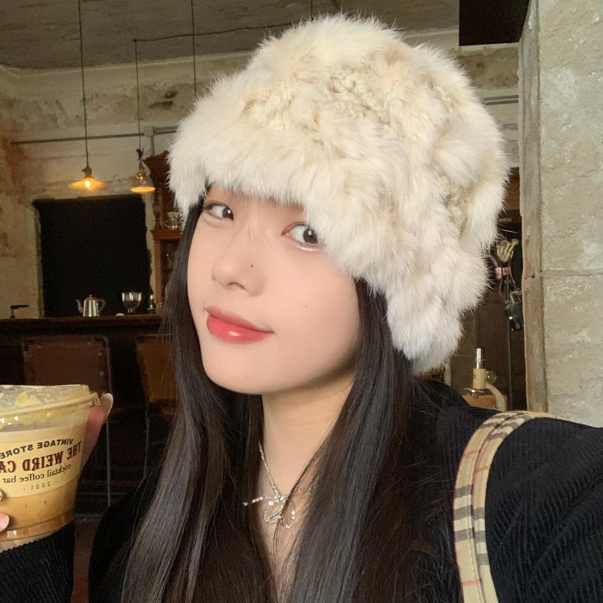 新款软糯针织兔毛渔夫帽