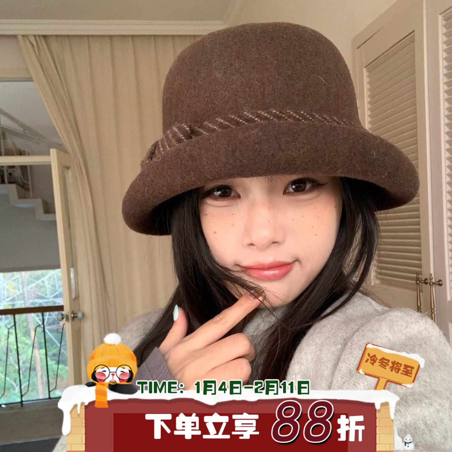 棕呢雅柔~陈奶奶/蝴蝶结毛呢礼帽女秋冬保暖复古精致百搭高级帽子,服饰配件/皮带/帽子/围巾,帽子,淘宝优惠券,粉丝福利购,淘宝优惠卷