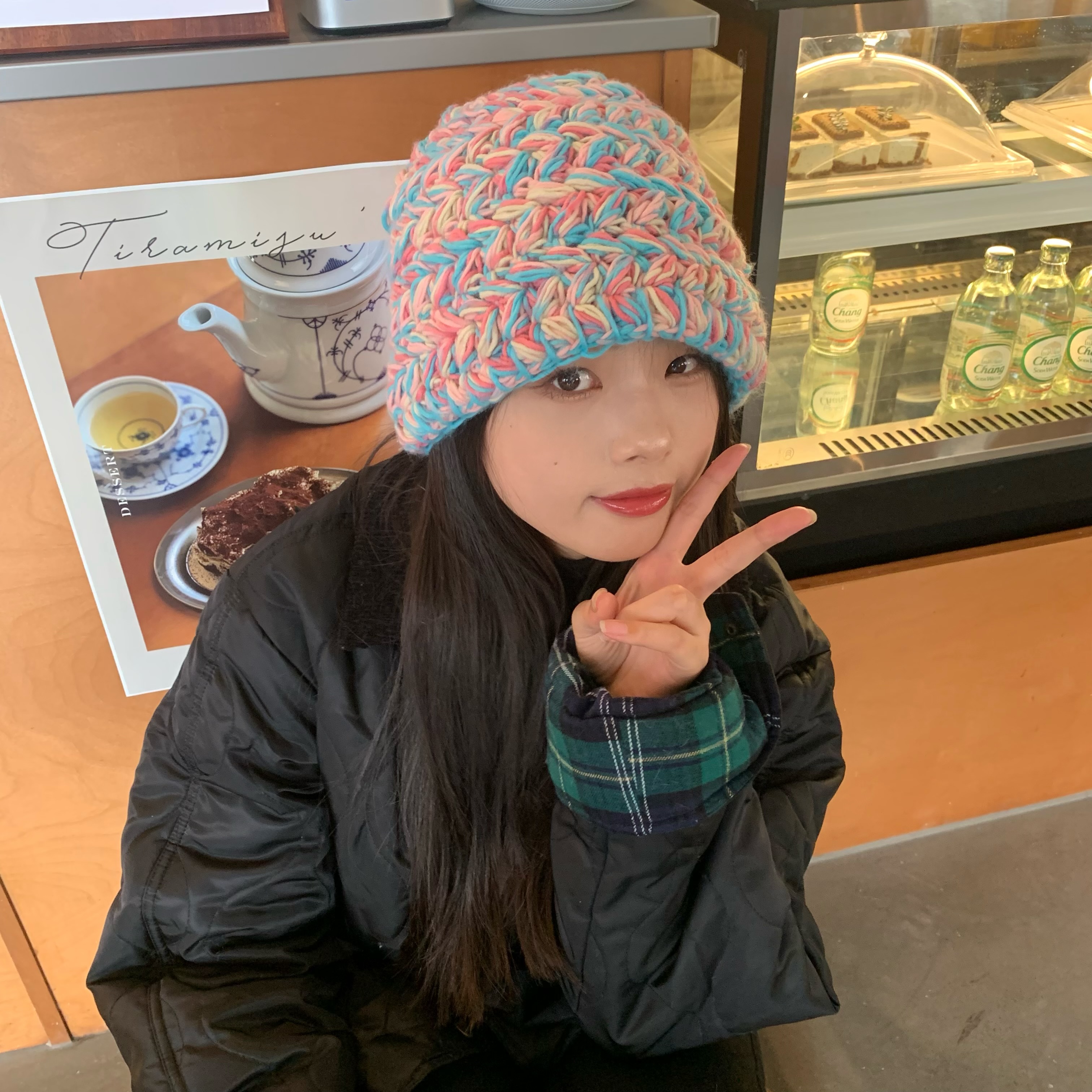 显脸小帽子女秋冬纯手工小众粗针织彩虹毛线帽女韩版百搭渔夫帽潮