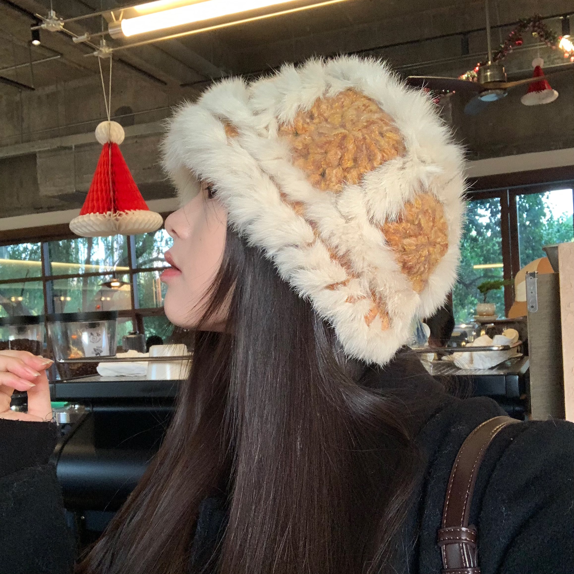 陈奶奶氛围感针织兔毛边渔夫帽