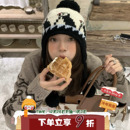 企鹅呆呆 陈奶奶可爱刺绣毛线帽子女秋冬保暖护耳绑带针织雷锋帽