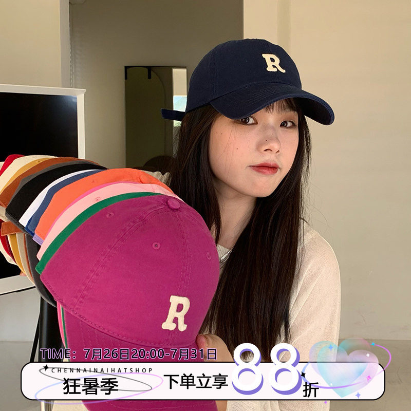陈奶奶纯色字母刺绣棒球帽女弯檐韩版简约百搭休闲软顶鸭舌帽子男