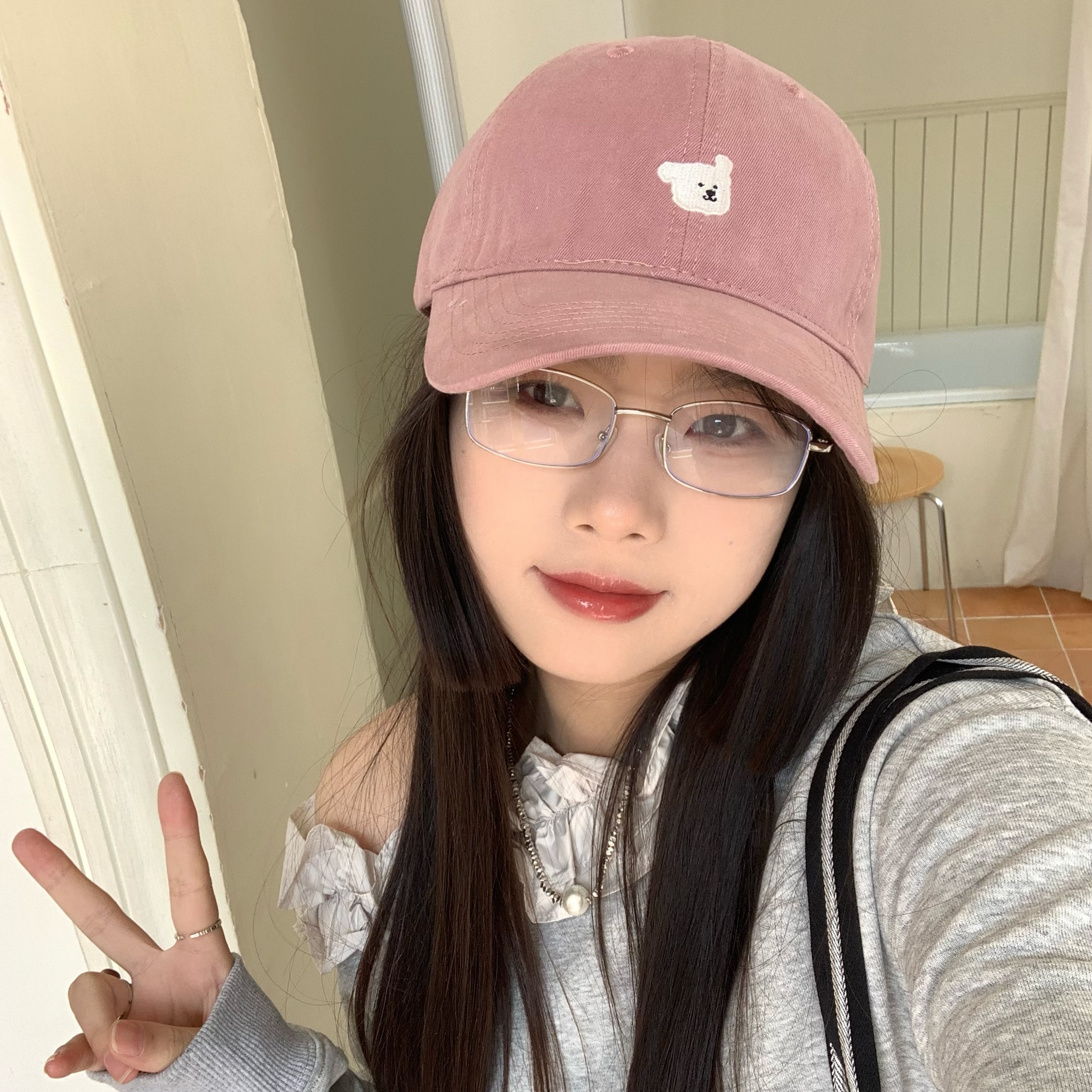 旺旺甜妹~陈奶奶韩系小狗刺绣棒球帽子女百搭显脸小鸭舌帽春夏新