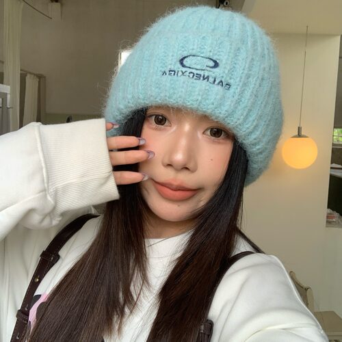 陈奶奶刺绣翻边圆环针织帽子女