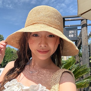 陈奶奶氛围感显脸手工编织小拉菲草帽女夏海边大檐沙滩阳渔夫帽