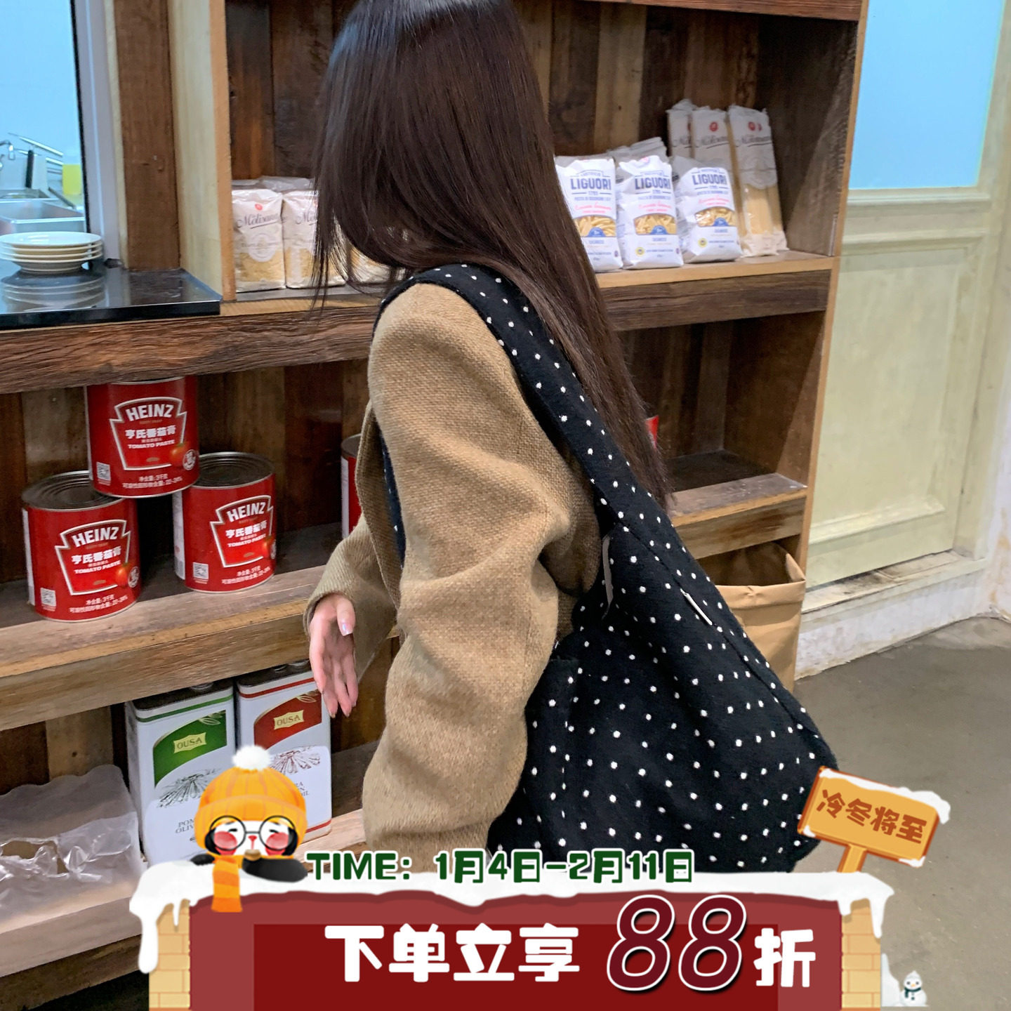 萌系波点~陈奶奶韩版毛呢单肩包包女秋冬百搭学生大容量托特包,箱包皮具/热销女包/男包,单肩包,淘宝优惠券,粉丝福利购,淘宝优惠卷