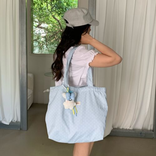 陈奶奶波点带挂件托特包女夏