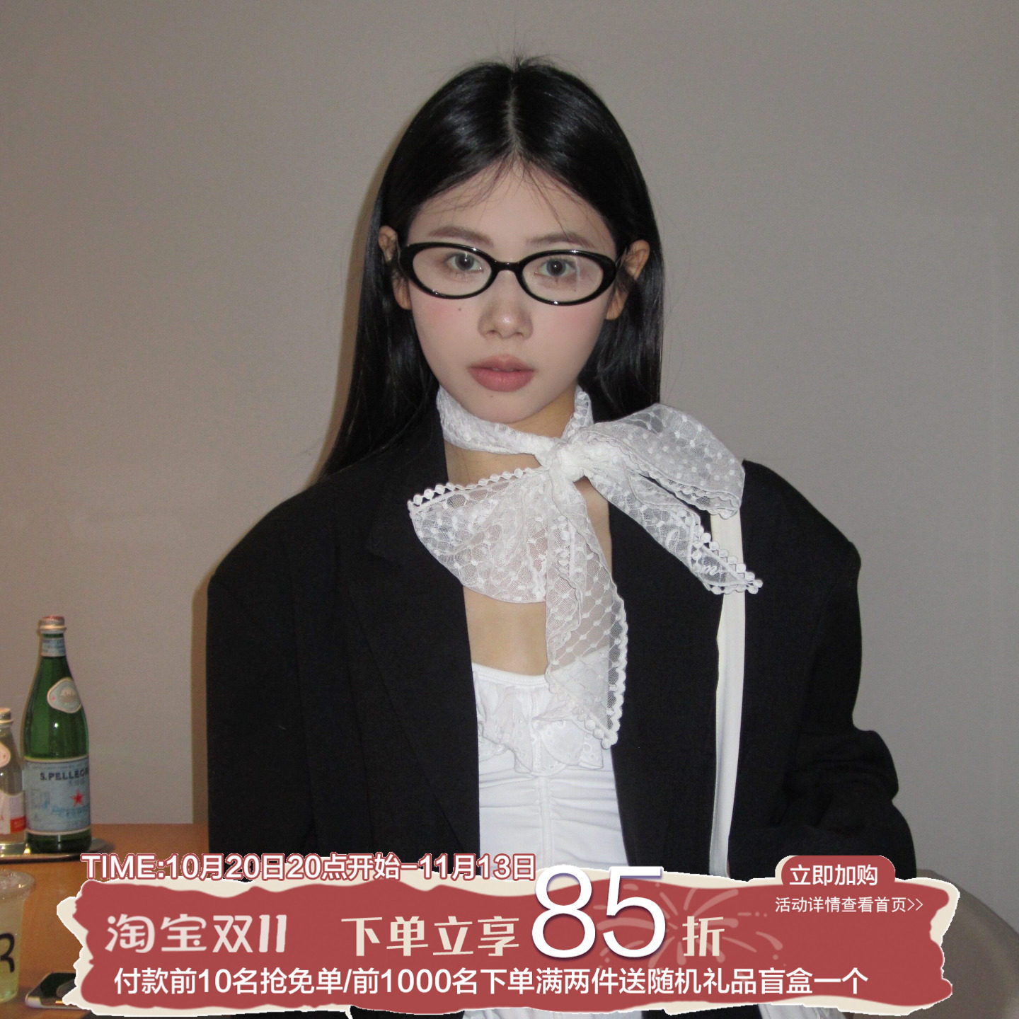 氛围叠搭！高级感韩版ins风蕾丝飘带丝巾法式优雅装饰围脖领巾女