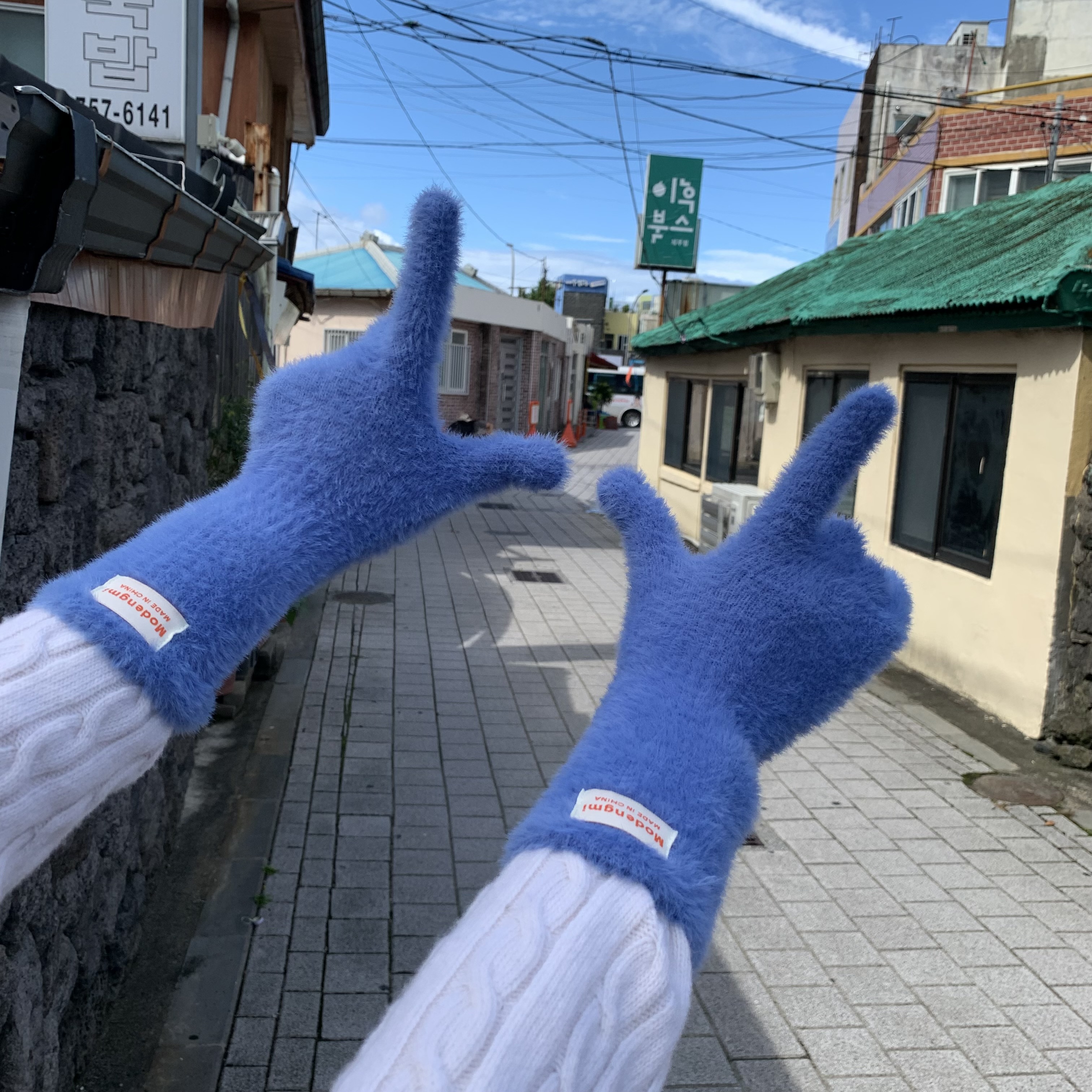 陈奶奶/定制款纯色兔毛手套女秋冬学生骑行软糯防风保暖五指手套