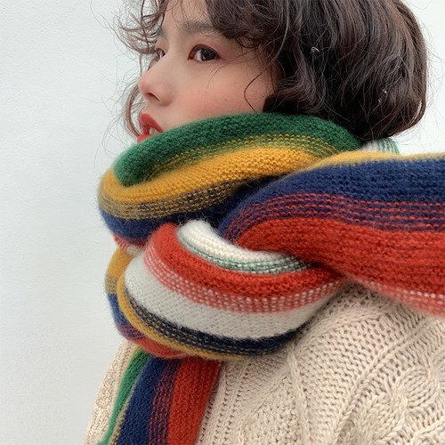 陈奶奶彩虹学生可爱少女针织围巾