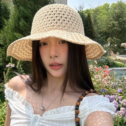 陈奶奶日系纯色编织渔夫草帽女