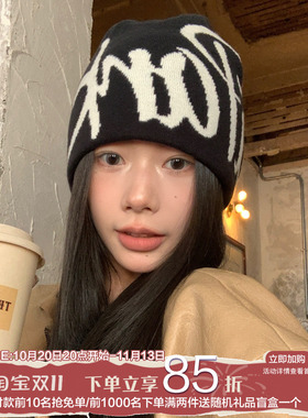 美式街头字母提花针织帽