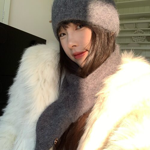 陈奶奶羊毛混纺纯色针织帽女秋冬