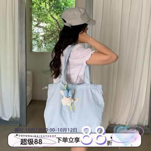 陈奶奶波点带挂件托特包女夏