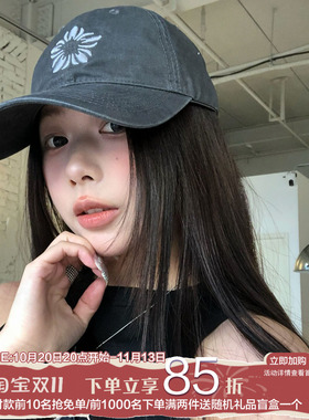 张元英同款十字花刺绣棒球帽子女显脸小百搭软顶鸭舌帽小众设计感