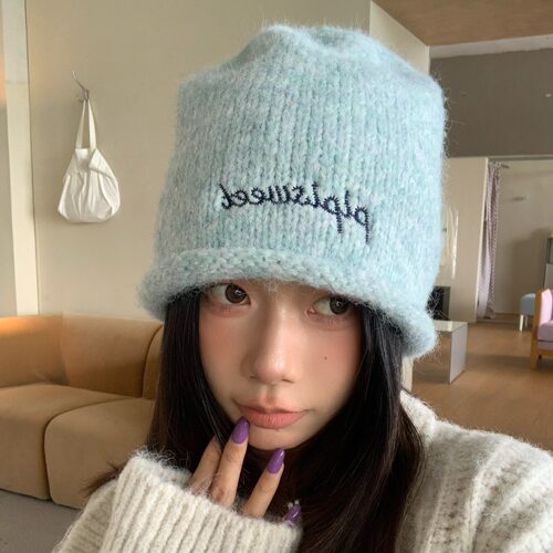 陈奶奶卷边字母针织帽女生秋冬