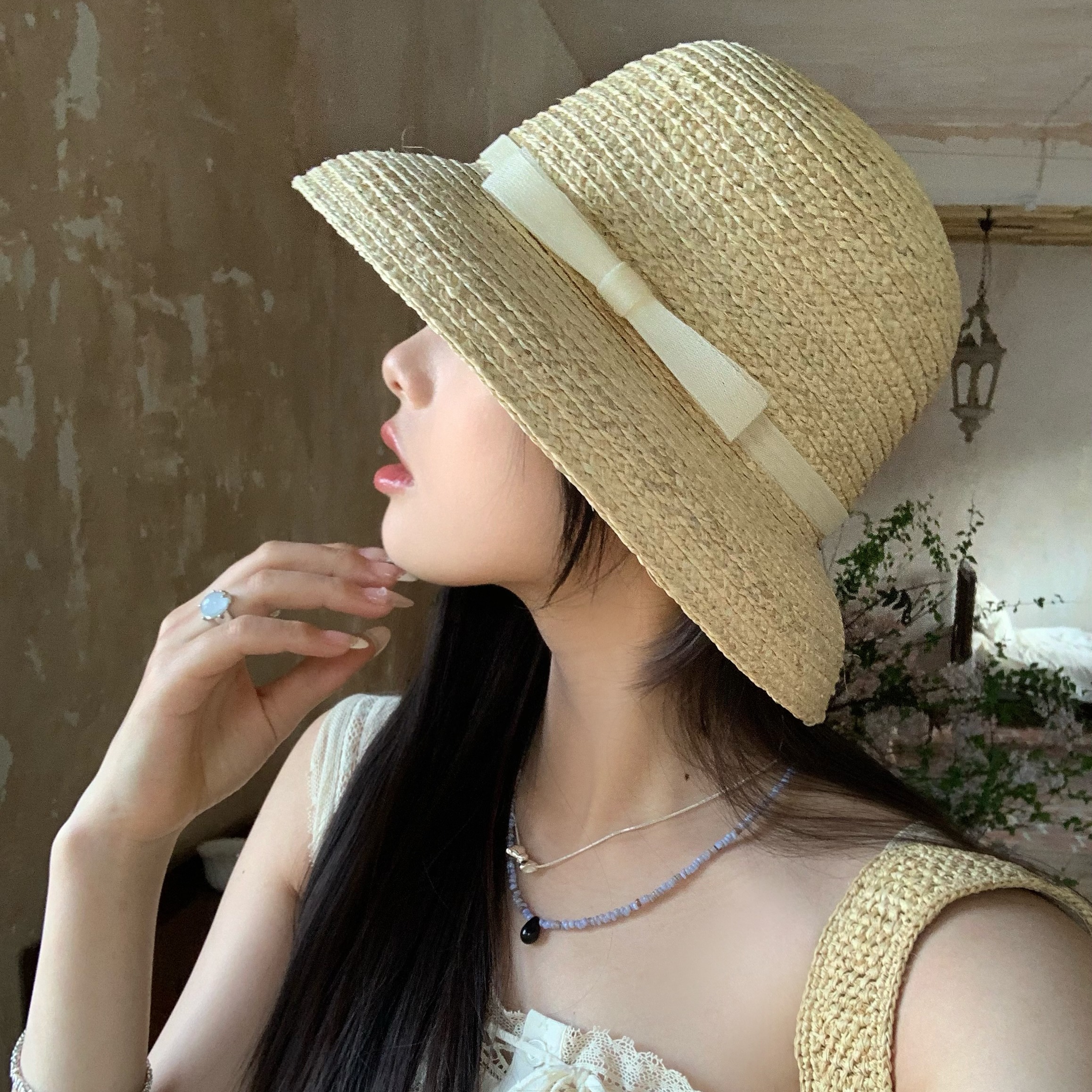 陈奶奶法式拉菲草帽子女