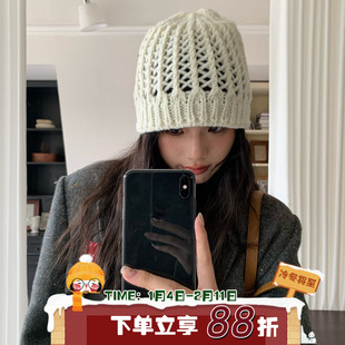 清冷高奢！陈奶奶日系复古时髦镂空针织帽女大头围显脸小包头帽子