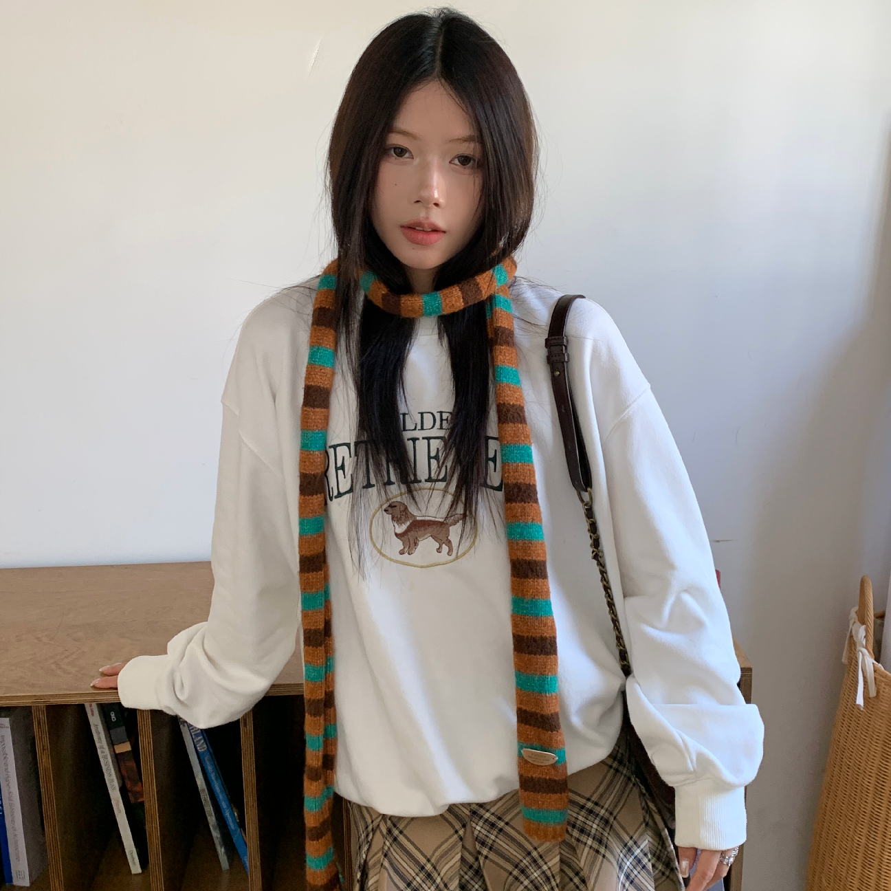 陈奶奶韩系小众时髦拼色围巾女