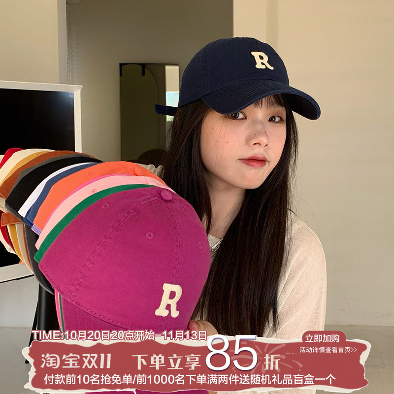 陈奶奶纯色字母刺绣棒球帽女弯檐韩版简约百搭休闲软顶鸭舌帽子男