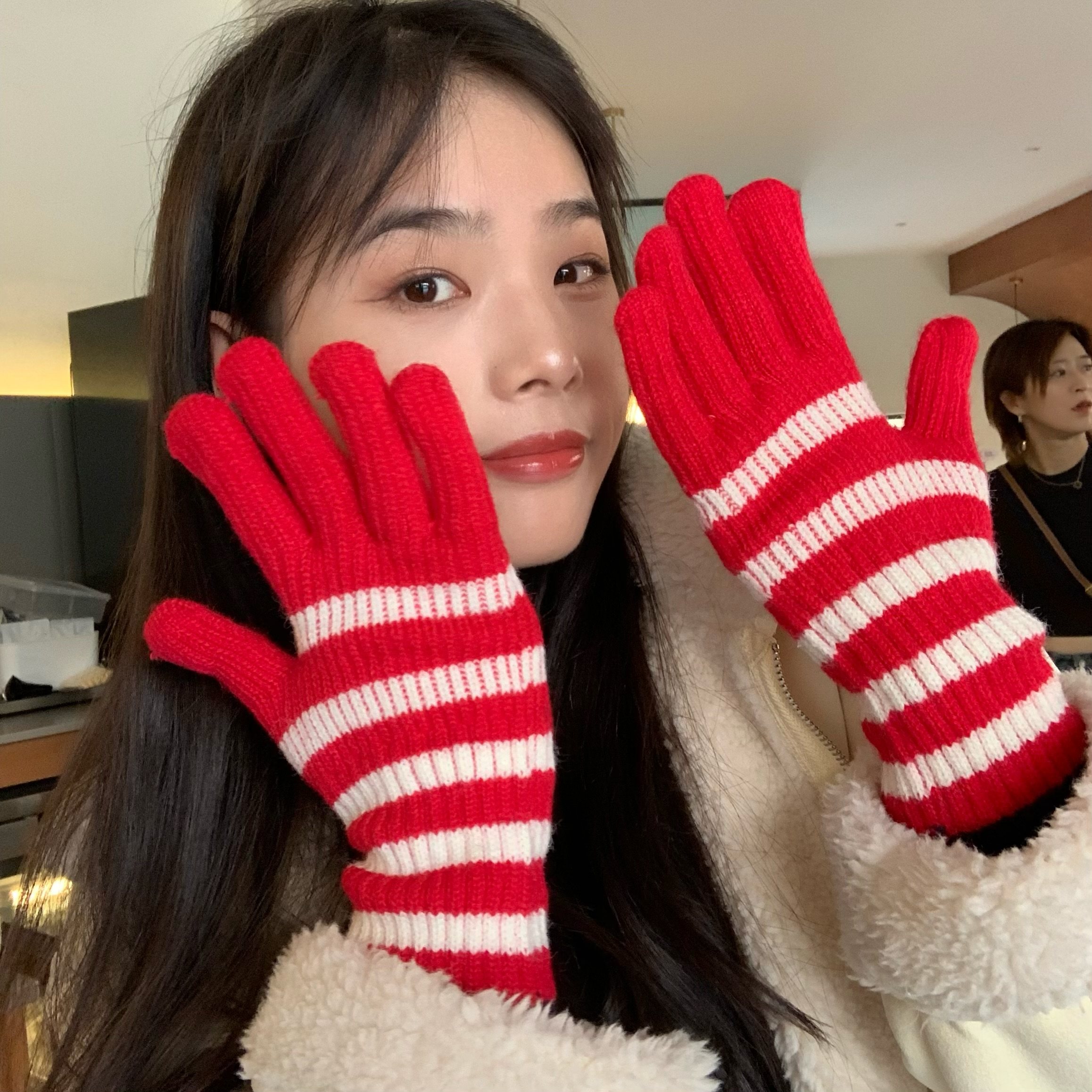 陈奶奶条纹针织手套女韩版百搭五指分指触屏手套学生加厚保暖骑行,服饰配件/皮带/帽子/围巾,手套,淘宝优惠券,粉丝福利购,淘宝优惠卷