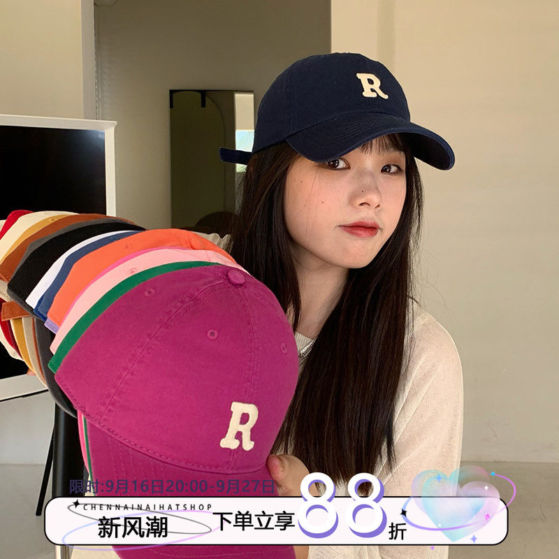 陈奶奶纯色字母刺绣棒球帽女弯檐韩版简约百搭休闲软顶鸭舌帽子男