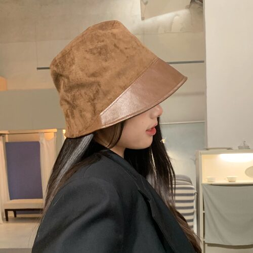 陈奶奶麂皮拼皮檐渔夫帽女秋冬