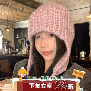 陈奶奶韩版护耳毛线帽女秋冬季显脸小针织帽新款保暖骑车雷锋帽