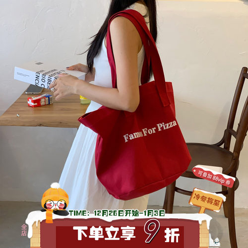 休闲红色ins韩版帆布包