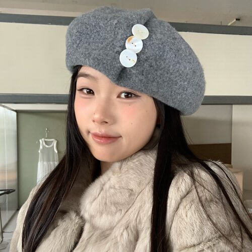 陈奶奶贝壳纽扣贝雷帽女秋冬