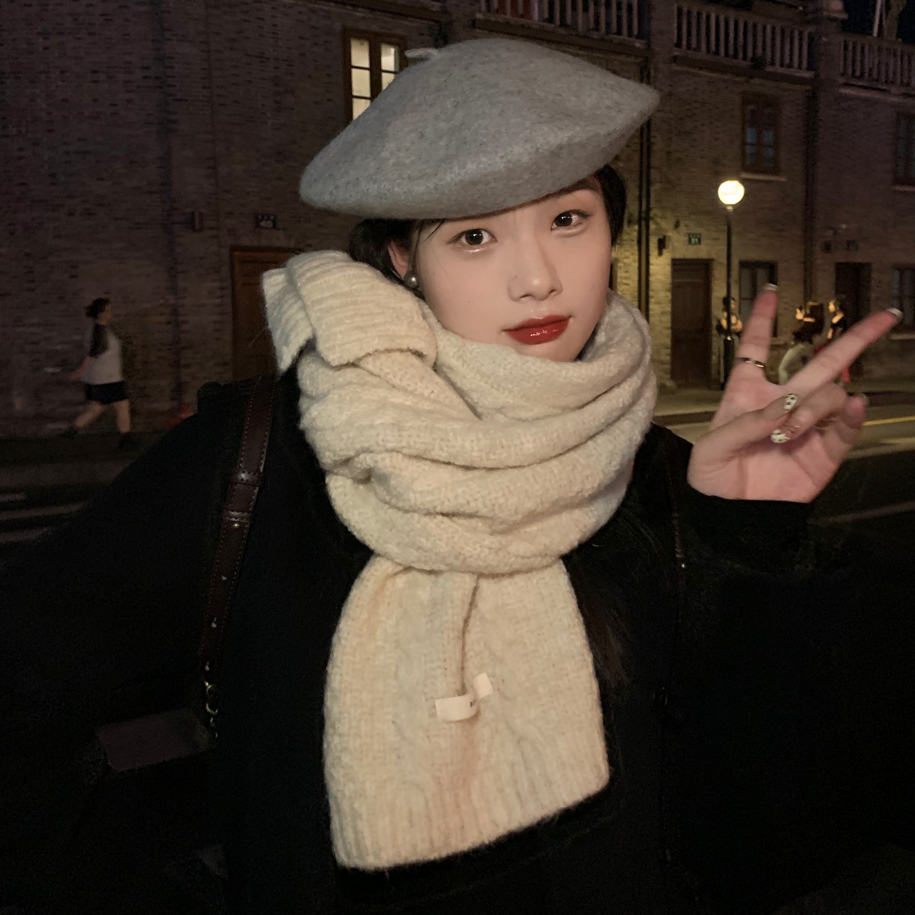 陈奶奶/高校学姐~纯色山羊绒针织毛线围巾秋冬季百搭防寒情侣围脖