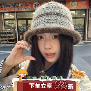 奢品级！陈奶奶兔毛混纺复古针织渔夫帽女秋冬卷边水桶帽百搭盆帽